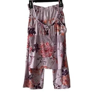 Linea Donatella Lavender Lace Trim Pajama Top & Crop Pajama Pants Large